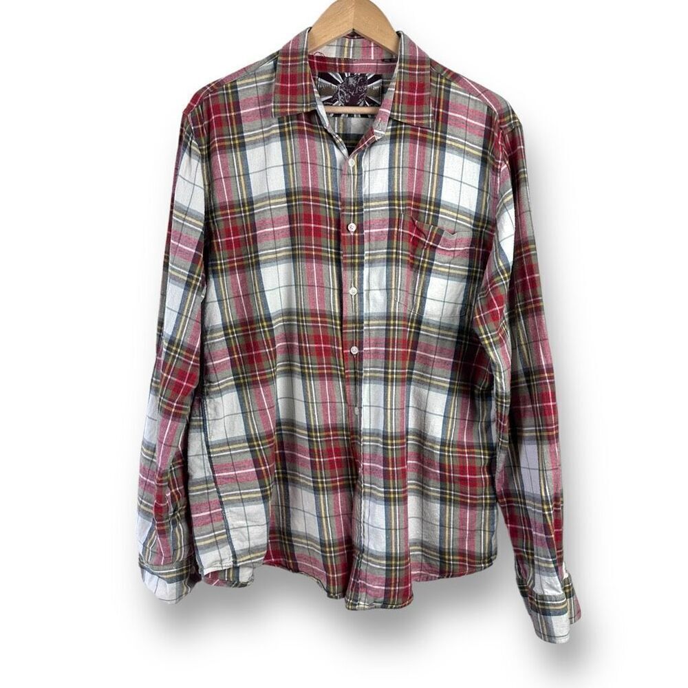 Blue Crown Men's XL Long Sleeve Flannel Button Up‎ Classic Red Plaid Gorpcore